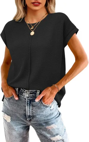 Neweek Womens Summer Cap Sleeve Tops Casual Crew Neck Sleeveless Knit Sweater Vest Loose Fit Lightweight Pullover Tank Tops