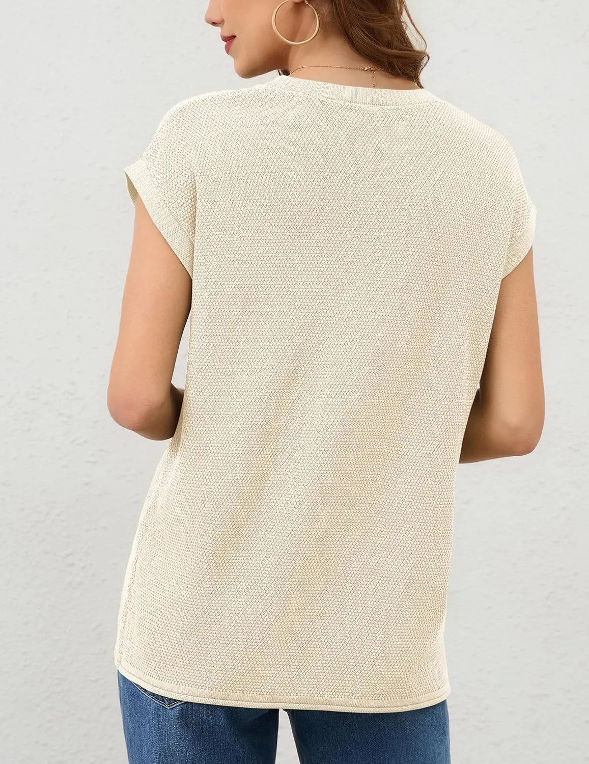 Neweek Womens Summer Cap Sleeve Tops Casual Crew Neck Sleeveless Knit Sweater Vest Loose Fit Lightweight Pullover Tank Tops