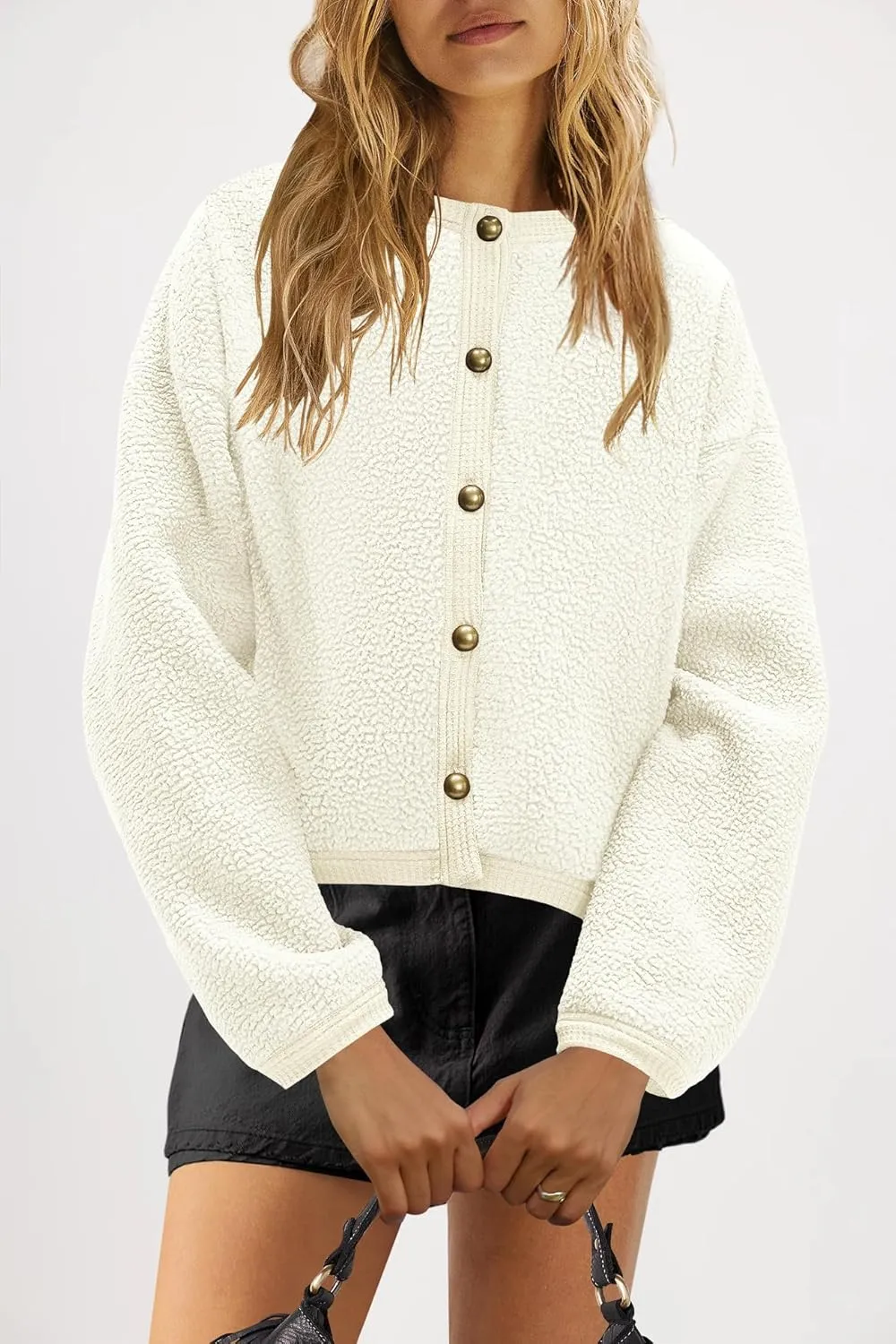 Nirovien Womens Oversized Sherpa Jacket Button Down Fleece Coat Casual Loose Fuzzy Outwear with Pockets
