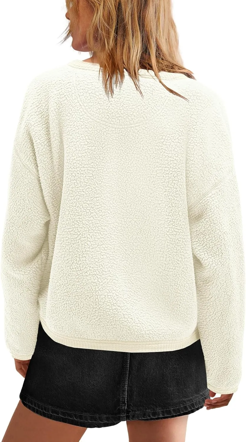 Nirovien Womens Oversized Sherpa Jacket Button Down Fleece Coat Casual Loose Fuzzy Outwear with Pockets