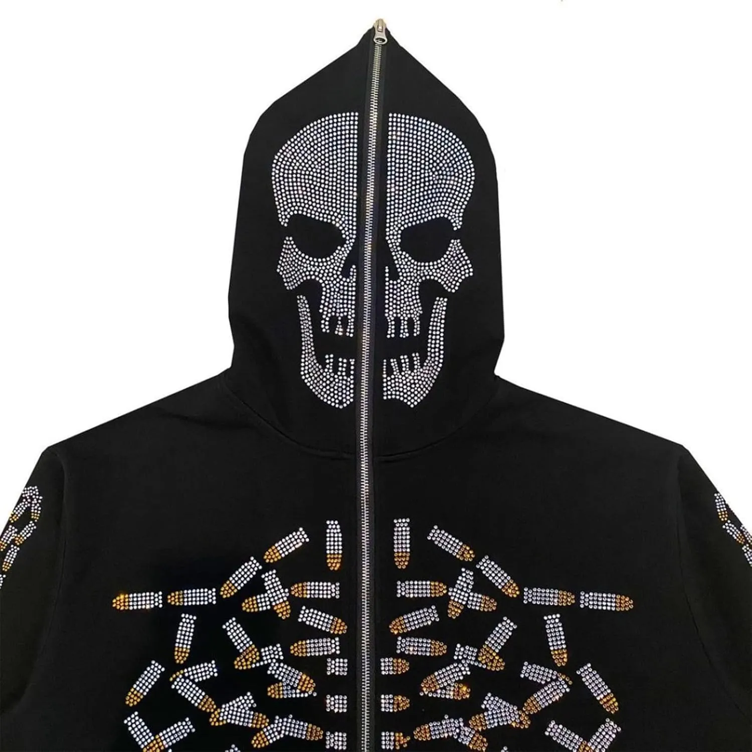 Nituyy Women Oversized Zip Up Hoodie Jacket Long Sleveve Diamond Skull Casual Grunge Hooded Sweatshirt with Pockets