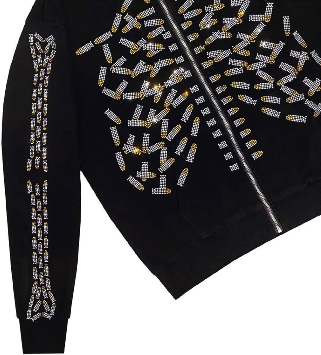 Nituyy Women Oversized Zip Up Hoodie Jacket Long Sleveve Diamond Skull Casual Grunge Hooded Sweatshirt with Pockets