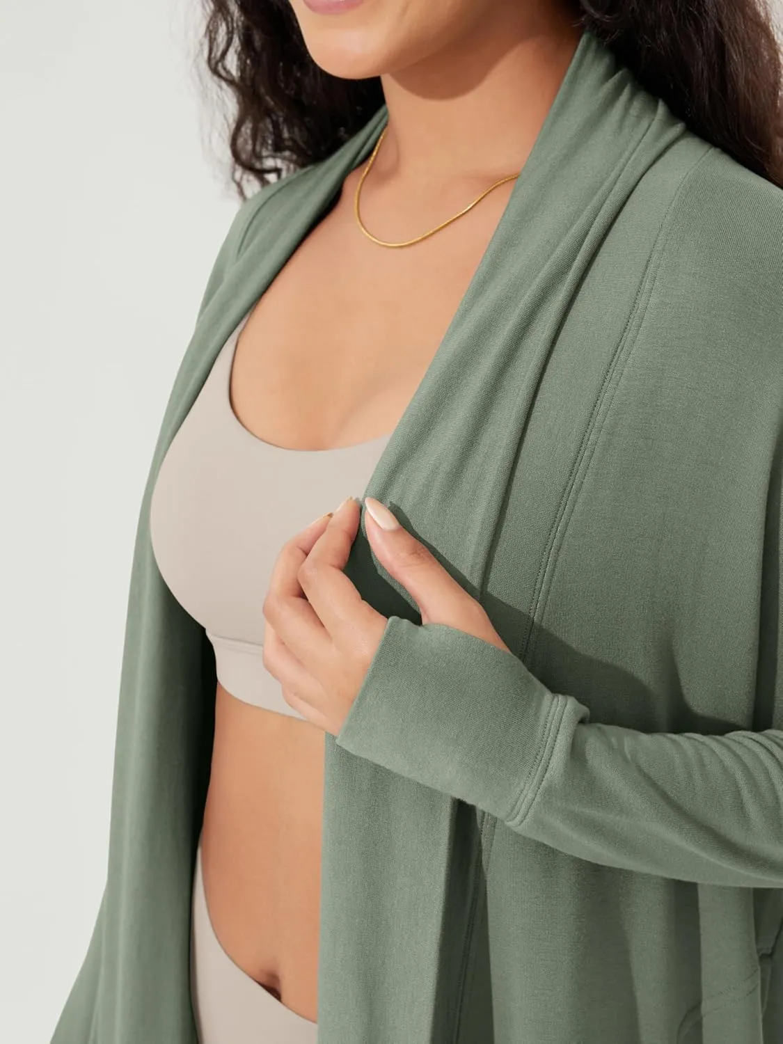 ODODOS Women's Drape Open Front Cardigans Cozy Soft Long Sleeve Casual Wrap Outerwear with Pockets Thumb Hole