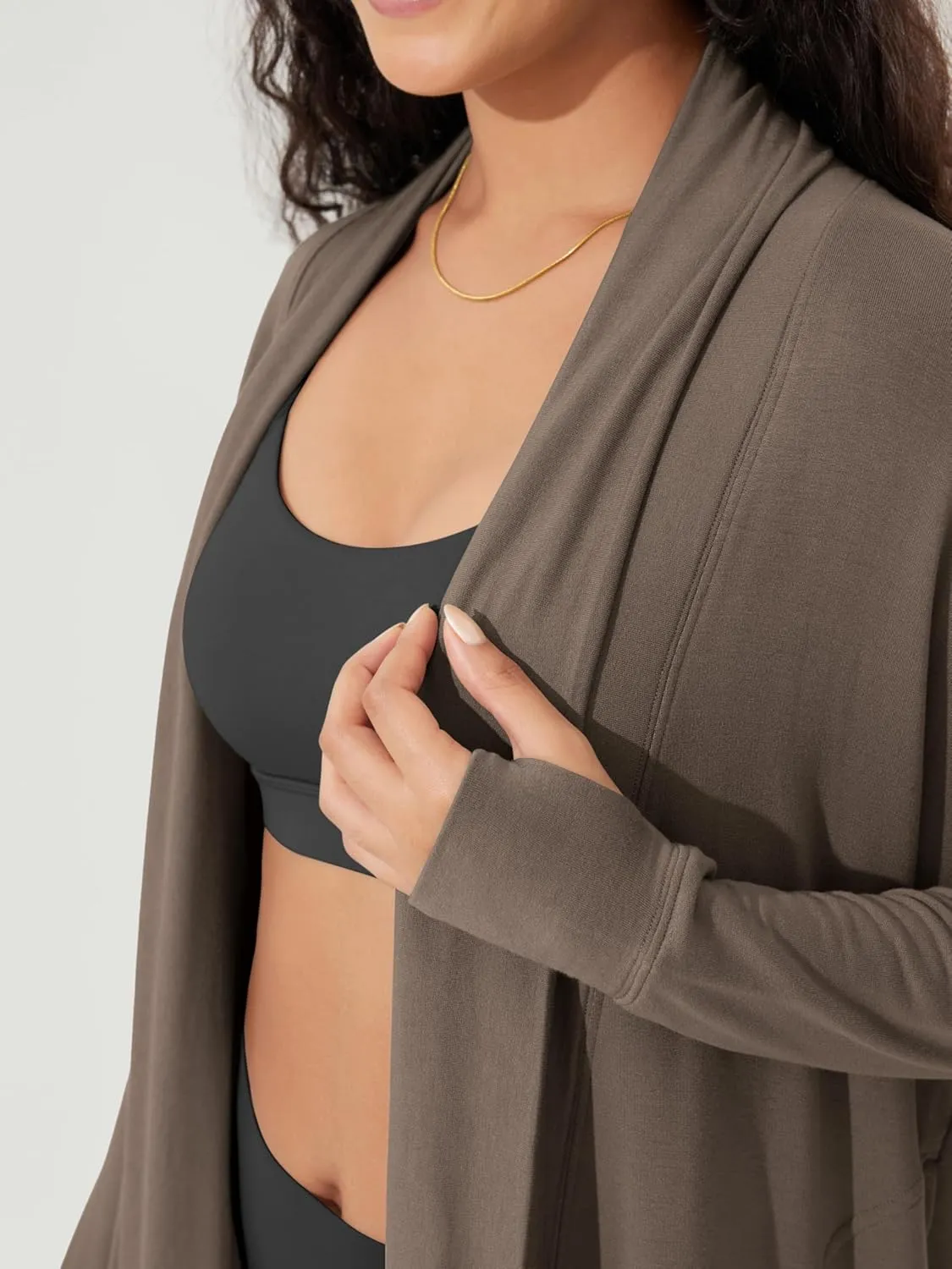 ODODOS Women's Drape Open Front Cardigans Cozy Soft Long Sleeve Casual Wrap Outerwear with Pockets Thumb Hole