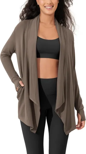 ODODOS Women's Drape Open Front Cardigans Cozy Soft Long Sleeve Casual Wrap Outerwear with Pockets Thumb Hole