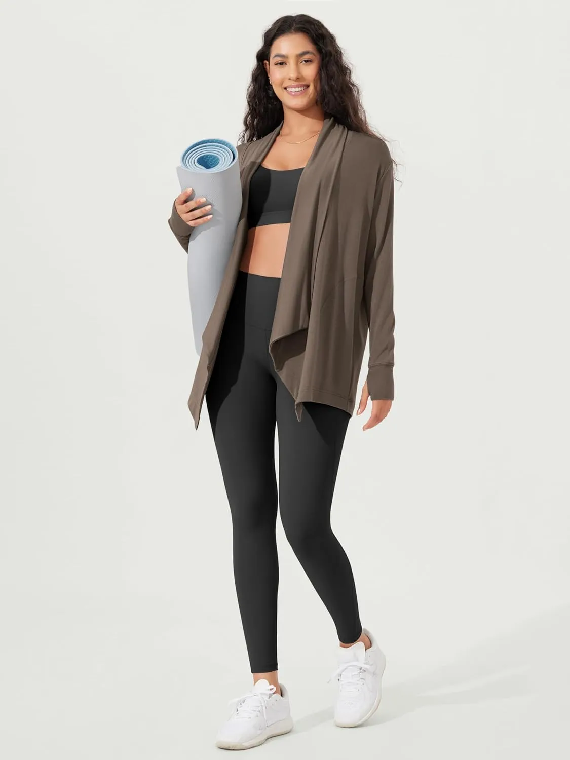 ODODOS Women's Drape Open Front Cardigans Cozy Soft Long Sleeve Casual Wrap Outerwear with Pockets Thumb Hole