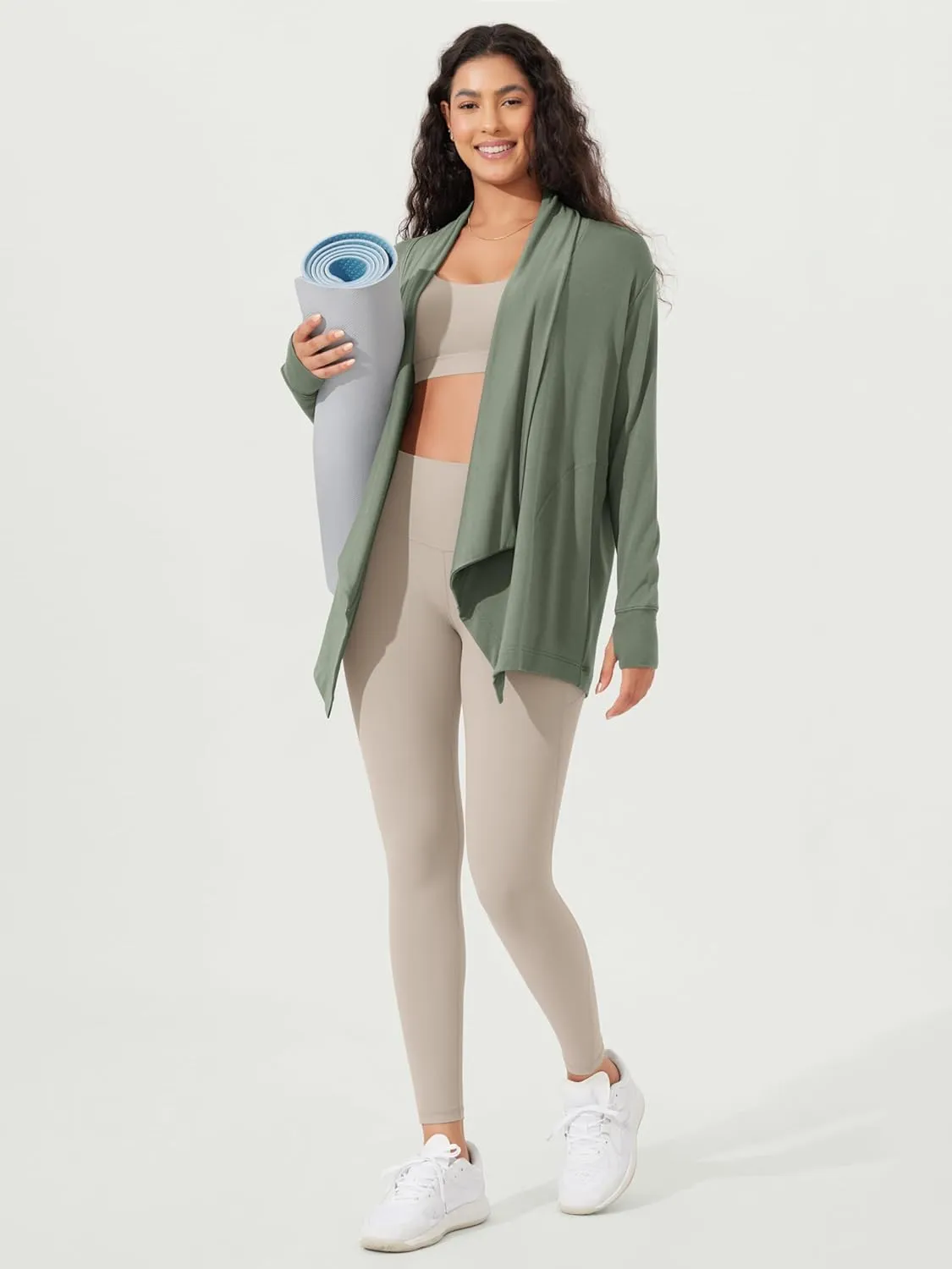 ODODOS Women's Drape Open Front Cardigans Cozy Soft Long Sleeve Casual Wrap Outerwear with Pockets Thumb Hole