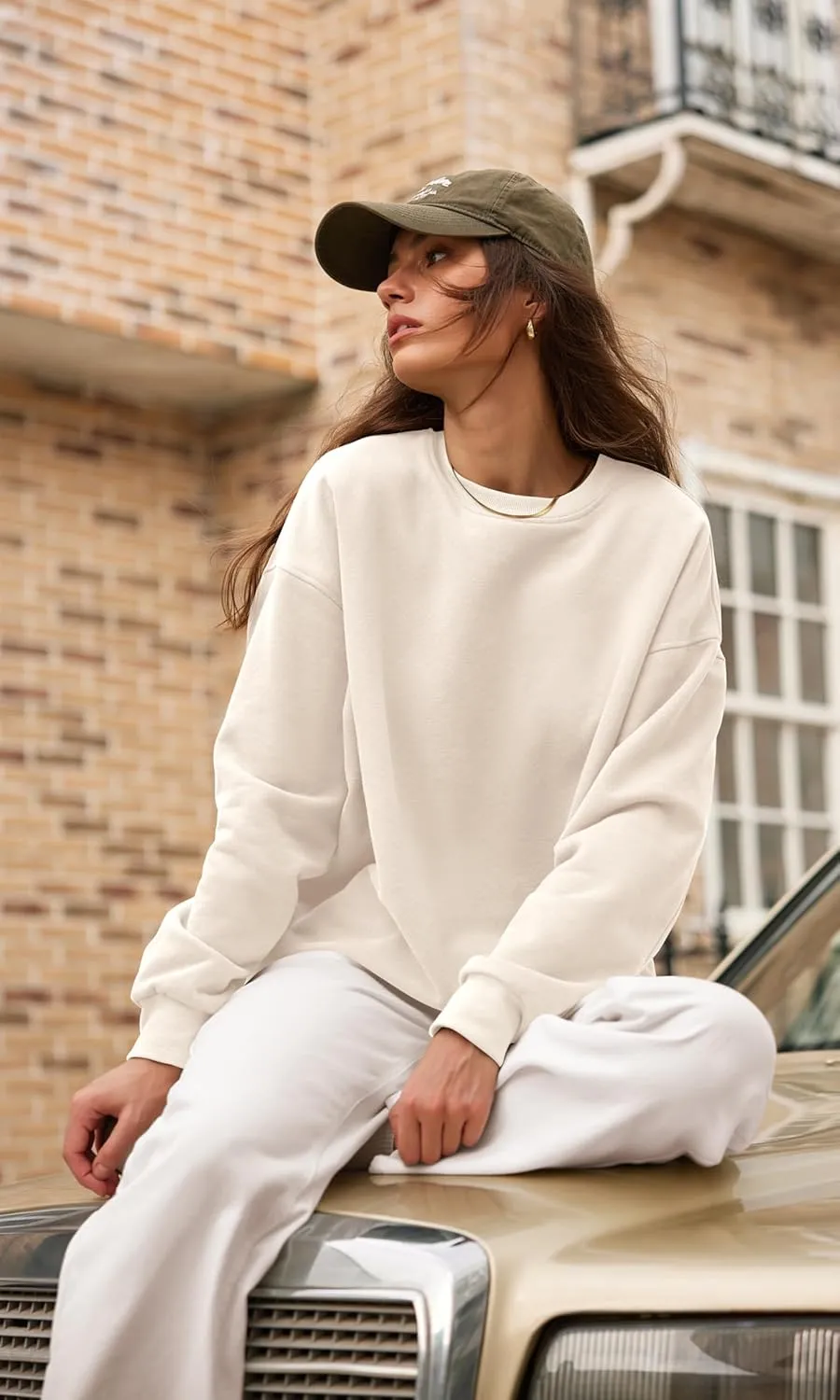 ODODOS Women's Fleece Lined Oversized Sweatshirts Long Sleeve Crew Neck Pullover Top