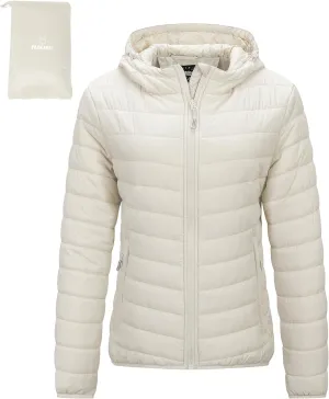Outdoor Ventures Women's Packable Lightweight Full-Zip Puffer Jacket with Hood Quilted Winter Coat