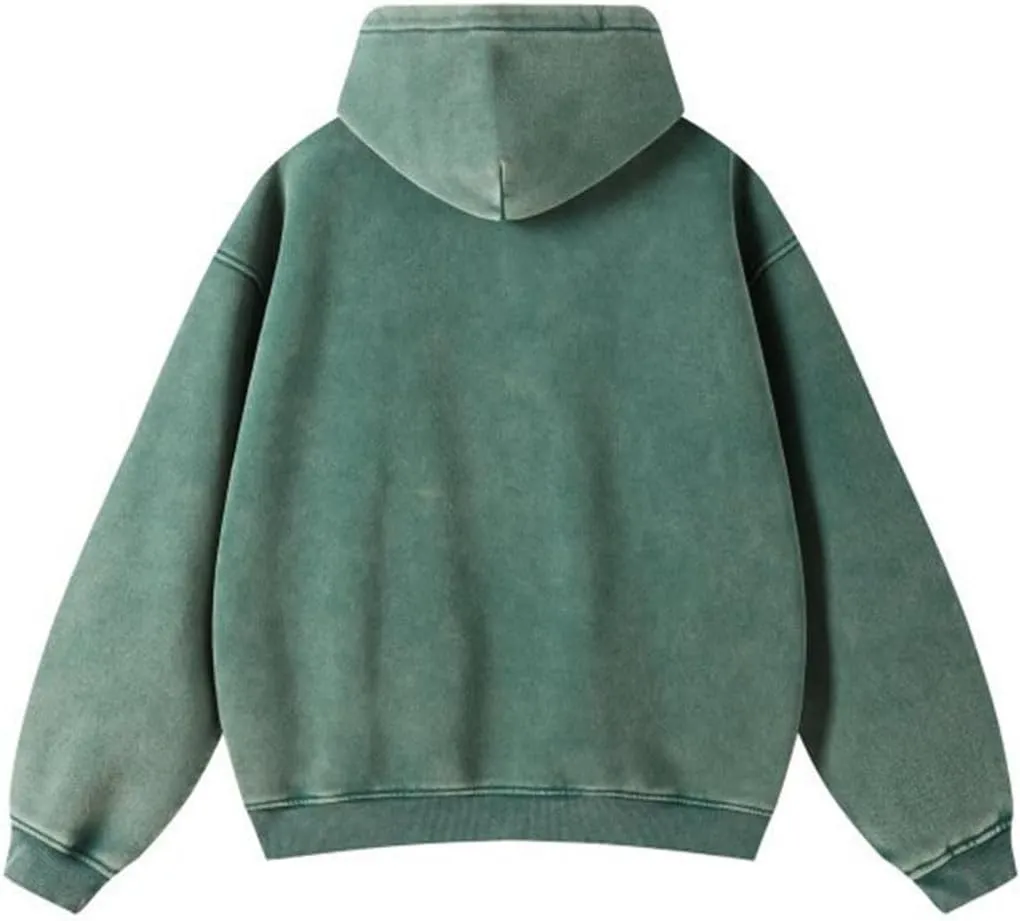 Oversize Men's Vintage Hoodie Zip Up Long Sleeve Sweatshirt with Pockets Acid Wash Streetwear Fleece Hoodies Jacket