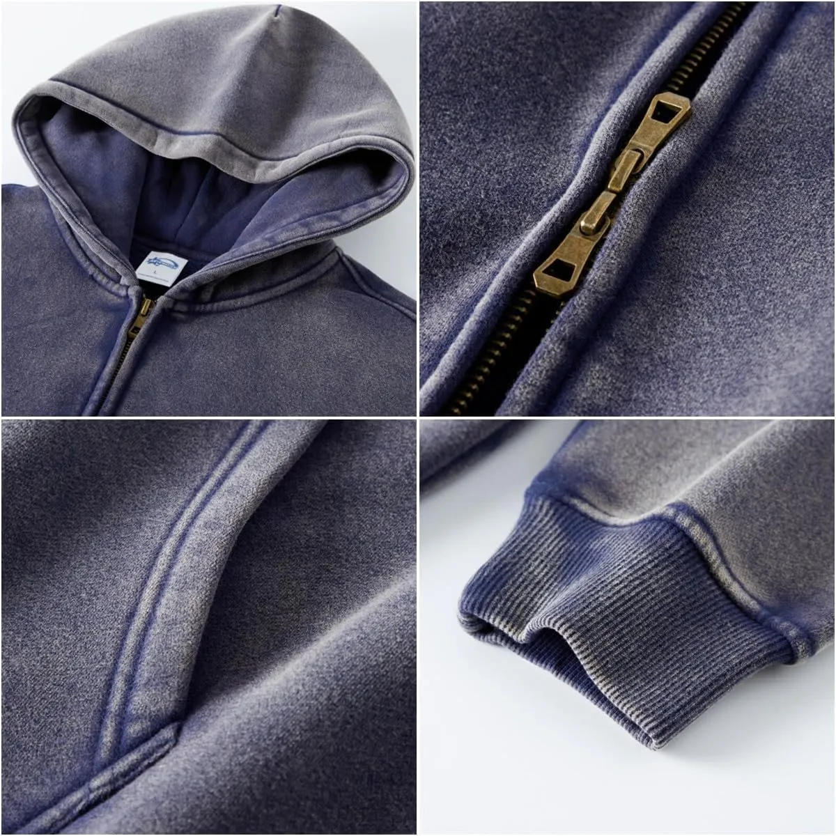 Oversize Men's Vintage Hoodie Zip Up Long Sleeve Sweatshirt with Pockets Acid Wash Streetwear Fleece Hoodies Jacket
