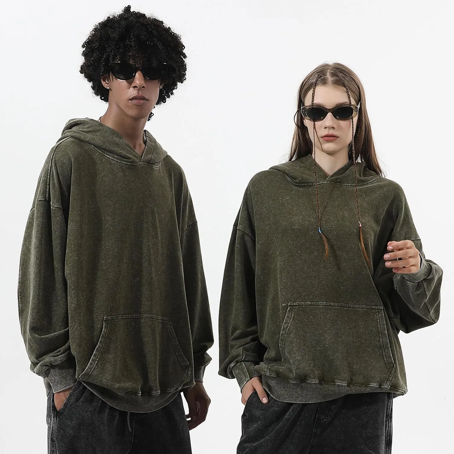 Oversized Acid Wash Vintage Hoodie Men Cotton Heavyweight Baggy Trendy Streetwear Hooded Sweatshirt Basic Pullover