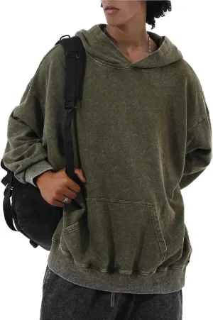 Oversized Acid Wash Vintage Hoodie Men Cotton Heavyweight Baggy Trendy Streetwear Hooded Sweatshirt Basic Pullover