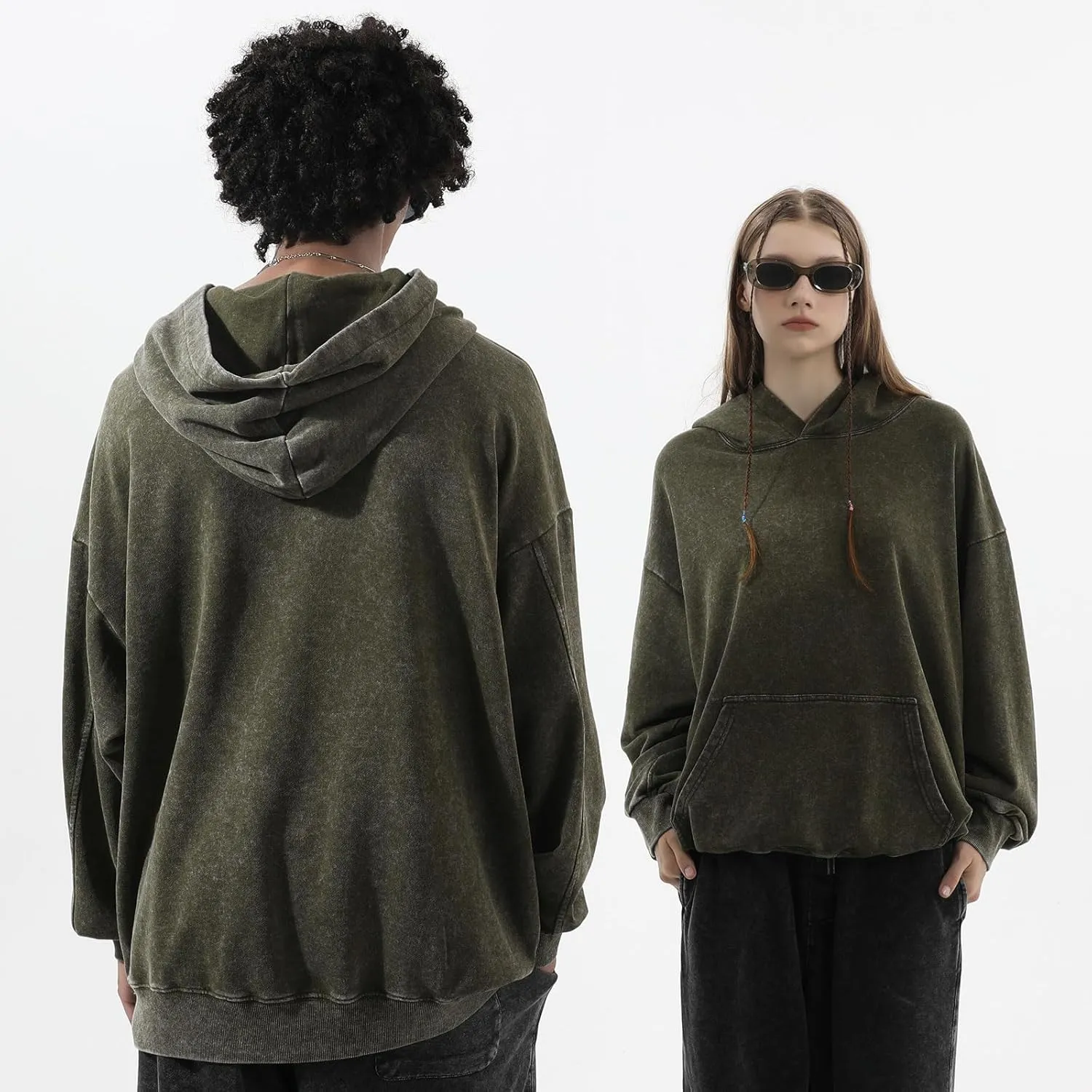 Oversized Acid Wash Vintage Hoodie Men Cotton Heavyweight Baggy Trendy Streetwear Hooded Sweatshirt Basic Pullover