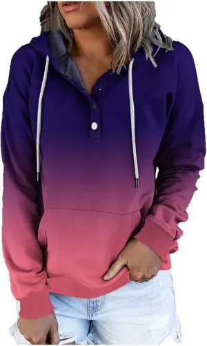 Oversized Hoodies for Women Fall Fashion Button Down Loose Fit Sweatshirt Long Sleeve Cute Drawstring Workout Hoodie