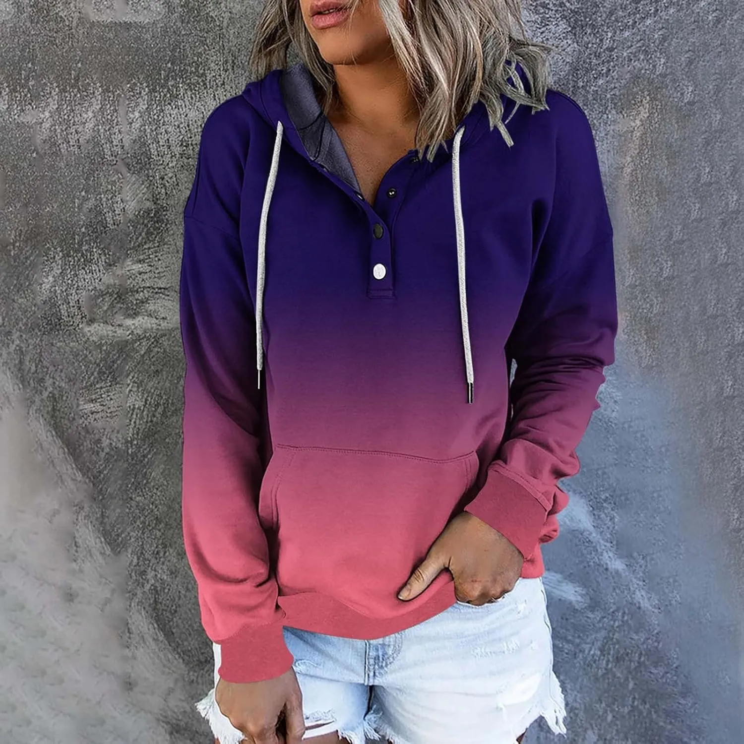 Oversized Hoodies for Women Fall Fashion Button Down Loose Fit Sweatshirt Long Sleeve Cute Drawstring Workout Hoodie