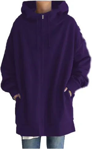 Oversized Hoodies for Women Fall Zip up Hooded Sweatshirts Casual Soild Color Long Fleece Jacket with Pockets