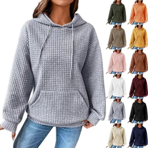 Oversized Hoodies for Women Trendy Casual Waffle Sweatshirt Y2k Drawstring Long Sleeve Pullover Cute Hoodie w/Pockets