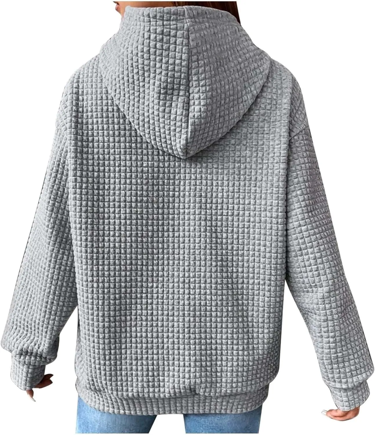 Oversized Hoodies for Women Trendy Casual Waffle Sweatshirt Y2k Drawstring Long Sleeve Pullover Cute Hoodie w/Pockets