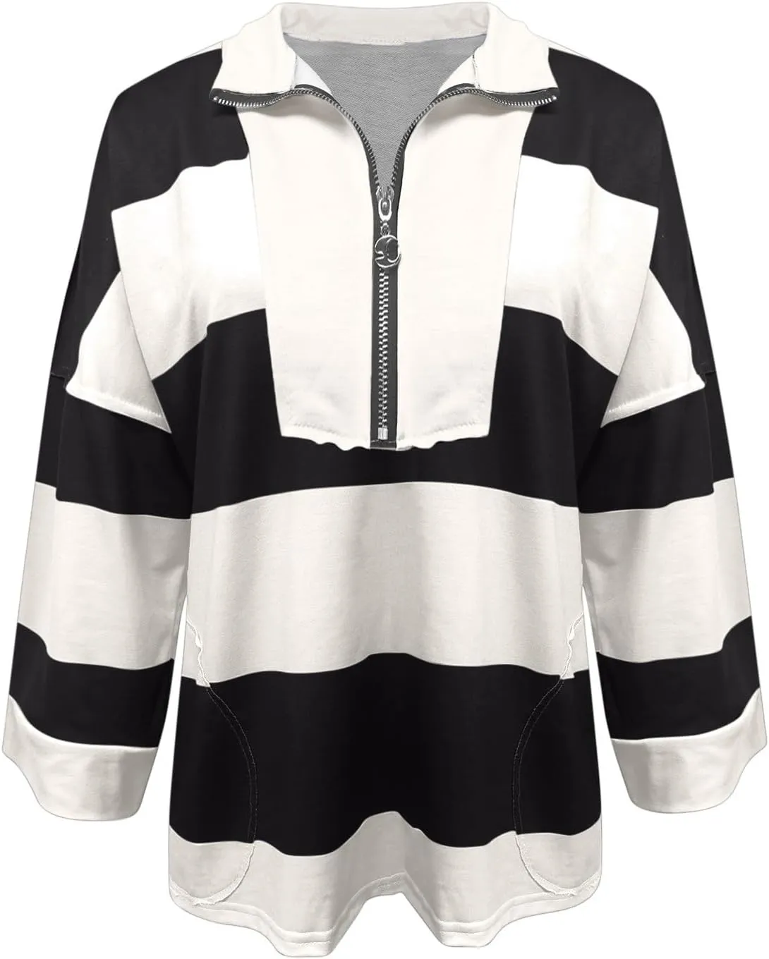 Oversized Striped Long Sleeve Sweatshirts For Women Half Zip Casual Loose Pullover Hoodies Fall Tops With Pockets