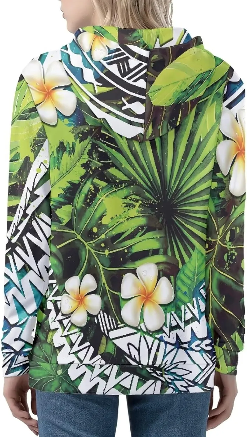 Pacific Island Art Tribal Zip Up Hoodie for Women Casual Polynesian Samoan Traditional Hooded Sweatshirt Jacket