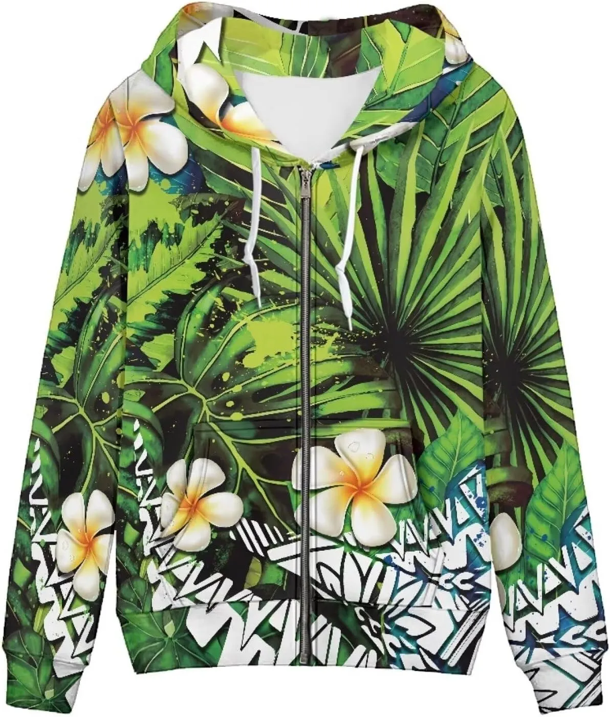 Pacific Island Art Tribal Zip Up Hoodie for Women Casual Polynesian Samoan Traditional Hooded Sweatshirt Jacket
