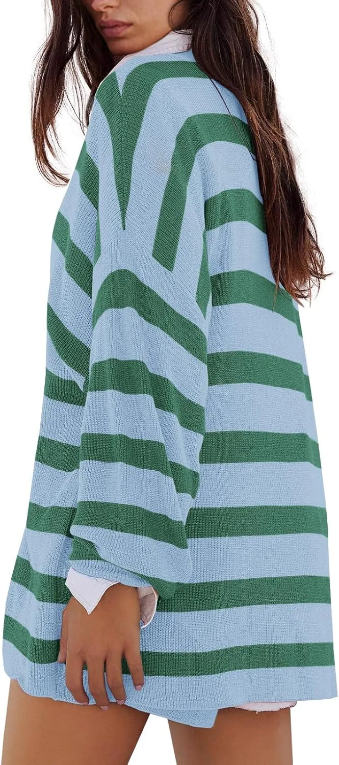 Panadila Womens Striped Sweater Set Oversized Lounge Sets Matching Pajamas Long Sleeve Sweater Top and Shorts