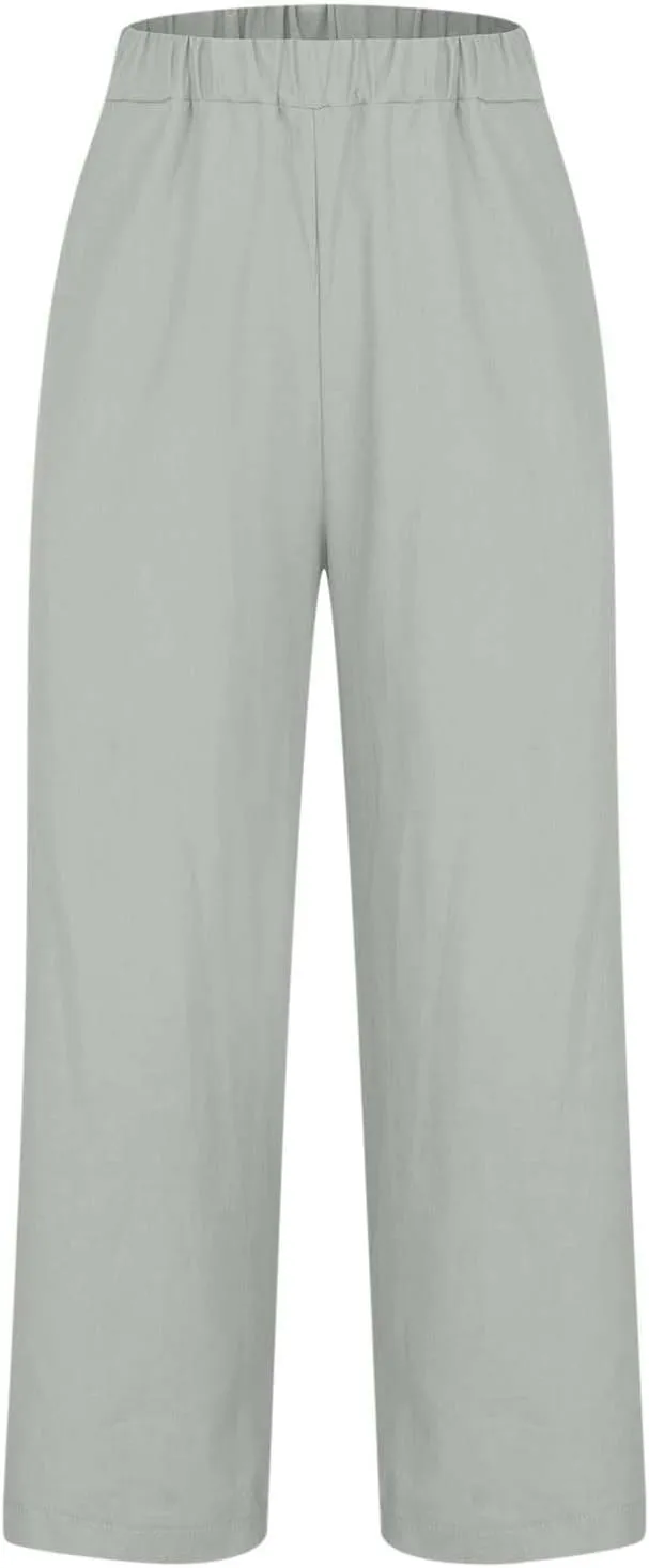 Pants for Women Linen Pants Elastic High Waist Pant Lightweight Straight Leg Pant Casual Summer Comfort Linen Trouser