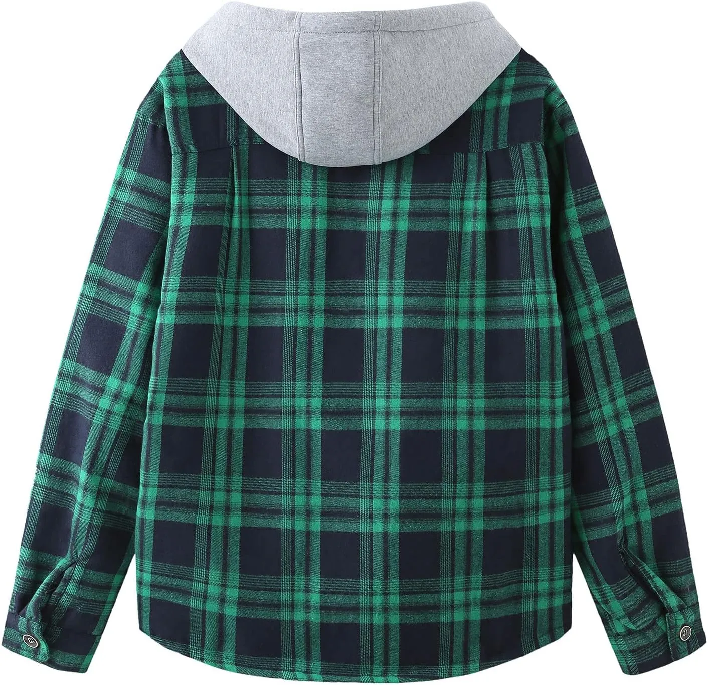 PEGENO Men's Long Sleeve Plaid Button Quilted Lined Flannel Shirt Jacket with Hood