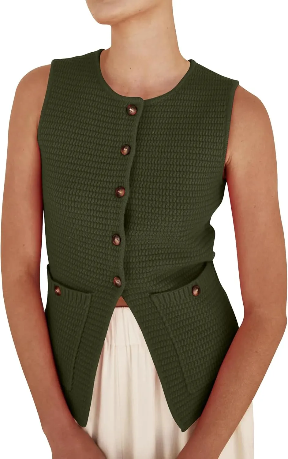 PEHMEA Women's Sweater Vest Sleeveless Button Down Spring Summer Tank Tops Trendy Cardigan Sweater Vests with Pockets