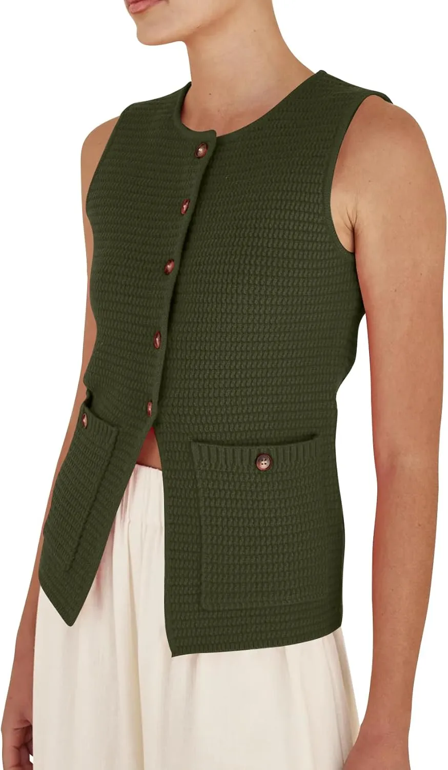 PEHMEA Women's Sweater Vest Sleeveless Button Down Spring Summer Tank Tops Trendy Cardigan Sweater Vests with Pockets