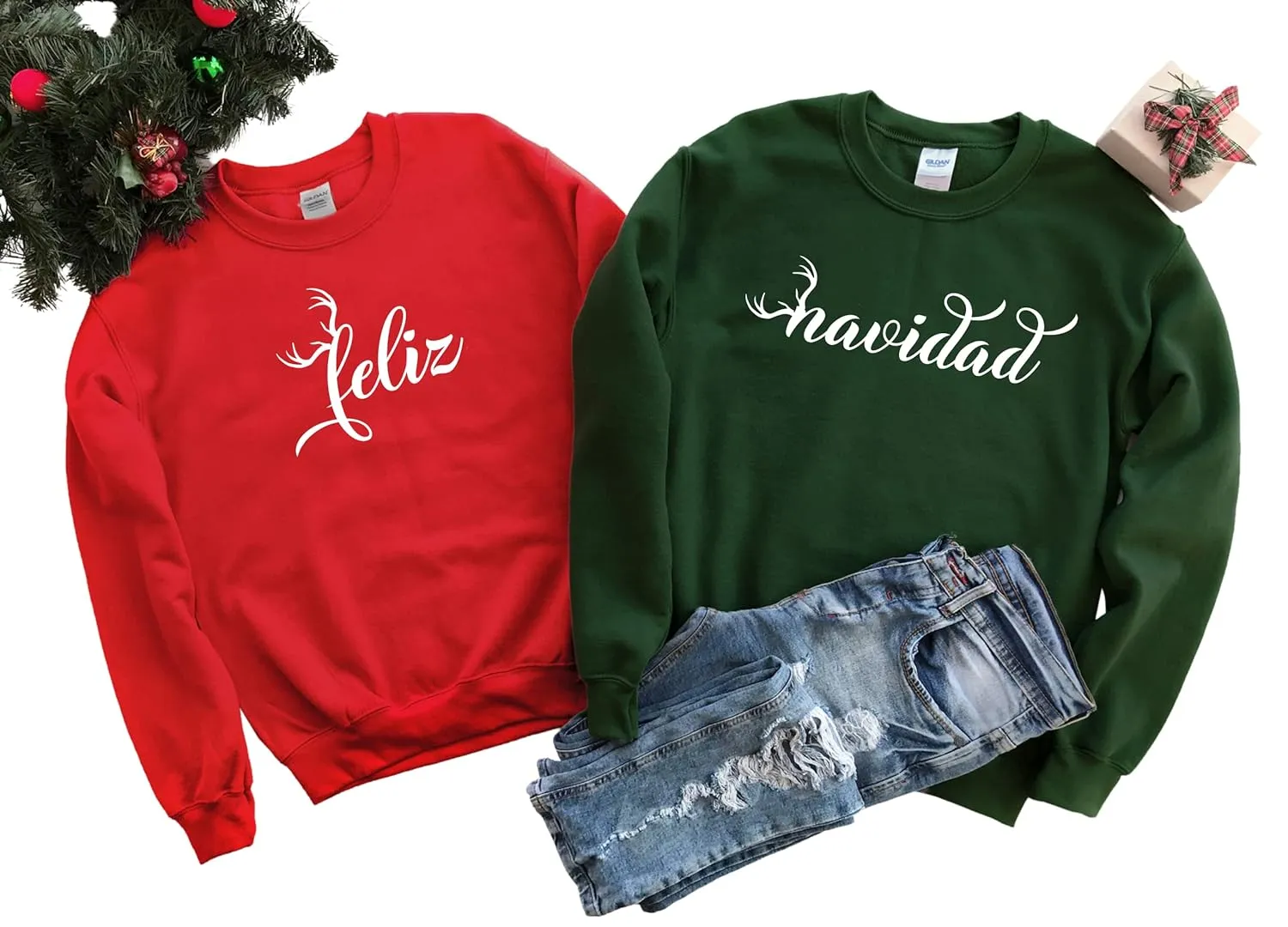 Personalized Handmade Feliz Navidad Sweatshirt, Couples Christmas Sweater, Spanish Merry Christmas Sweatshirt, Ugly Christmas Sweater, Couple Matching Sweatshirt, Oversized Hoodie