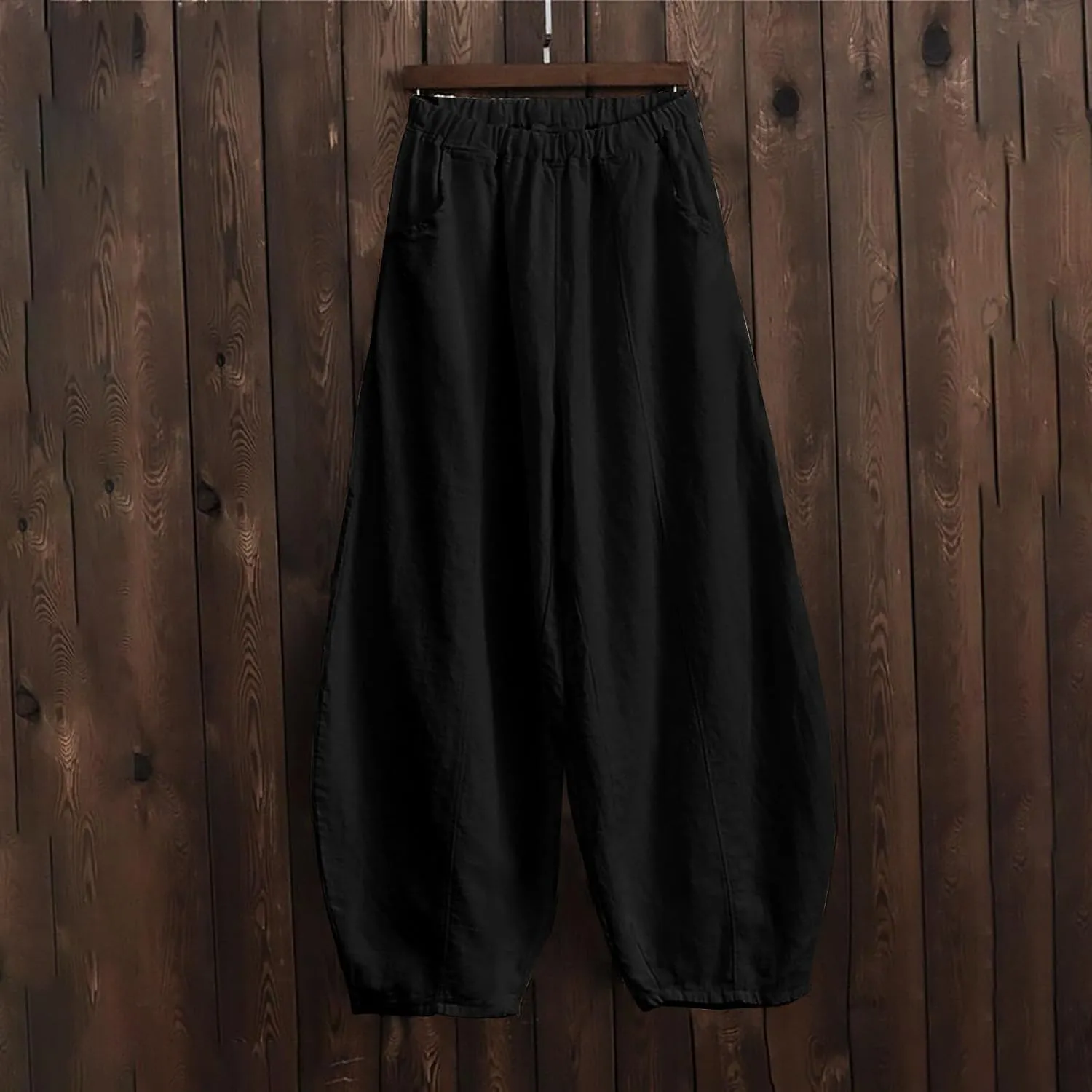 Petite Linen Pants for Women Summer Palazzo Wide Leg Linen Pant Loose Flowy Trousers