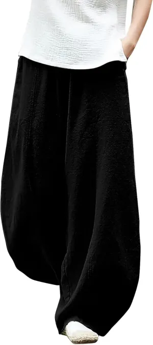 Petite Linen Pants for Women Summer Palazzo Wide Leg Linen Pant Loose Flowy Trousers