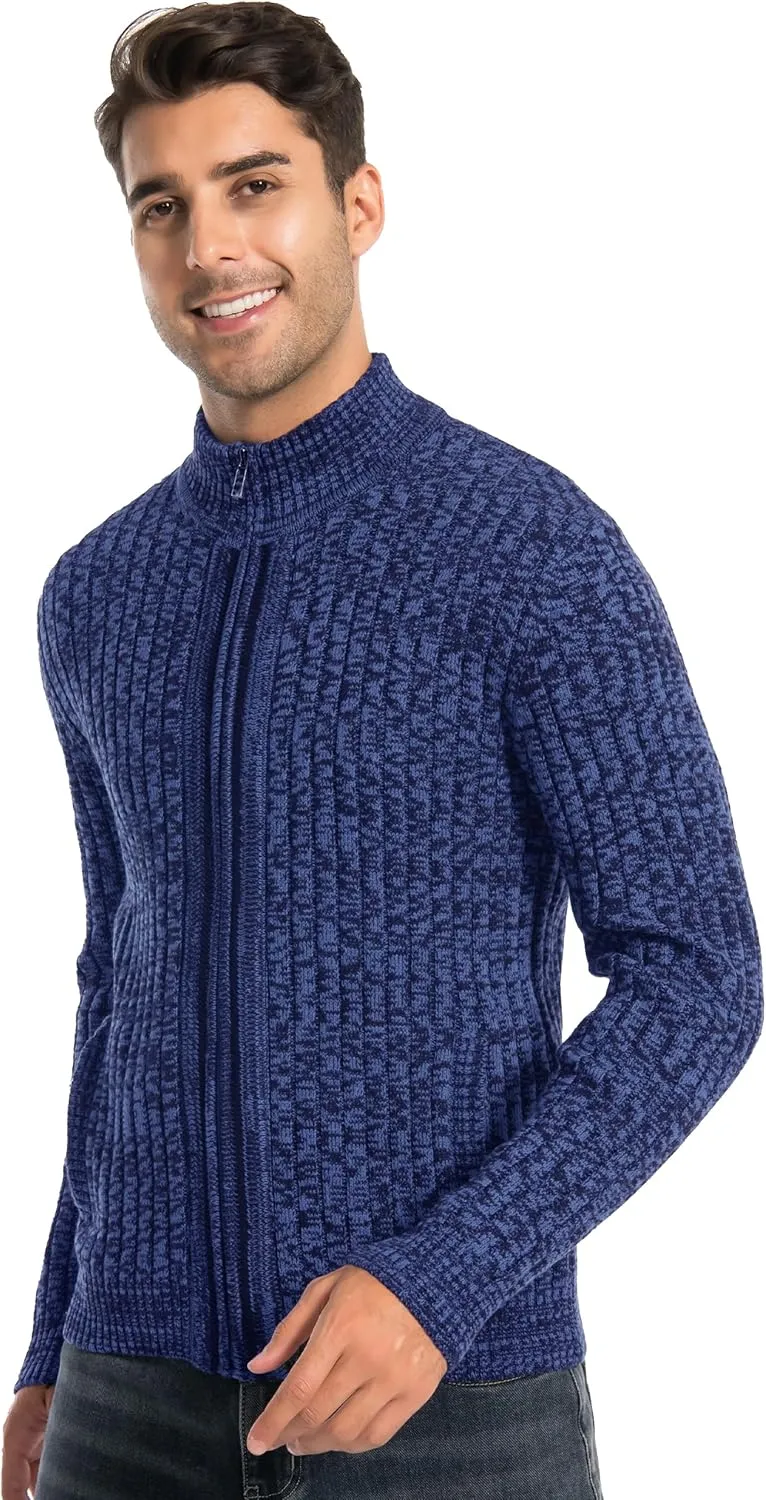 Pioneer Camp Men's Cardigan Sweaters Full Zip Up Stand Collar Slim Fit Casual Knitted Sweater with 2 Front Pockets