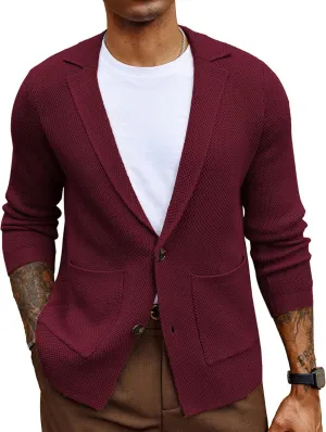 PJ PAUL JONES Mens Notch Collar Cardigan Sweaters Knit Textured Sweater Button Down Blazer with Pockets