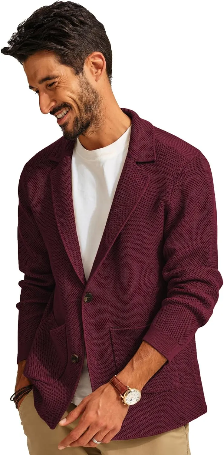 PJ PAUL JONES Mens Notch Collar Cardigan Sweaters Knit Textured Sweater Button Down Blazer with Pockets