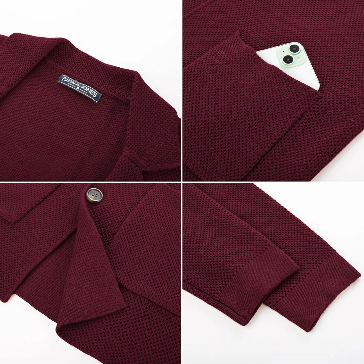 PJ PAUL JONES Mens Notch Collar Cardigan Sweaters Knit Textured Sweater Button Down Blazer with Pockets