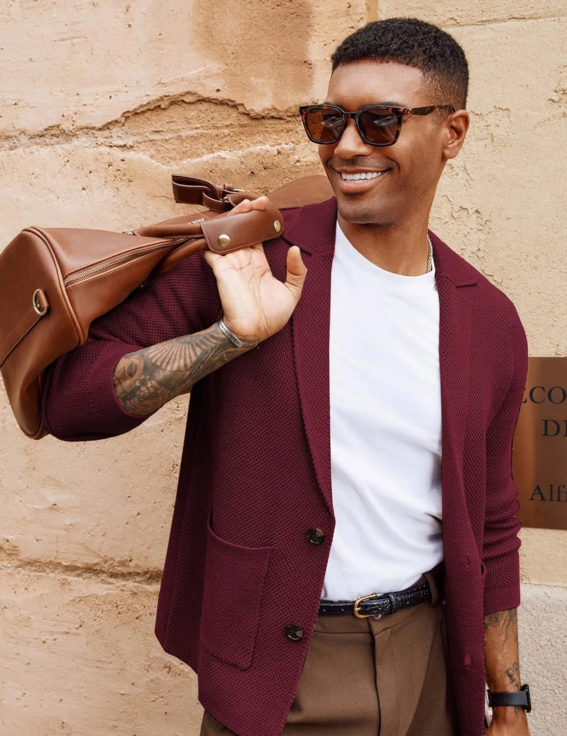 PJ PAUL JONES Mens Notch Collar Cardigan Sweaters Knit Textured Sweater Button Down Blazer with Pockets