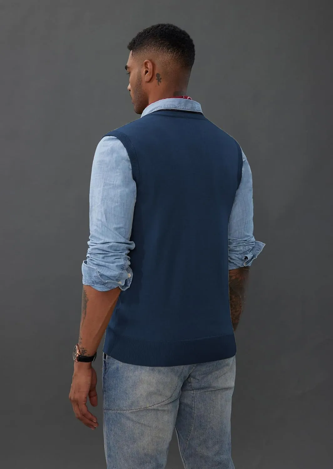 PJ PAUL JONES Mens Sweater Vest Wool Blended Knitted Vest Sweaters V-Neck Sleeveless Pullover Vests