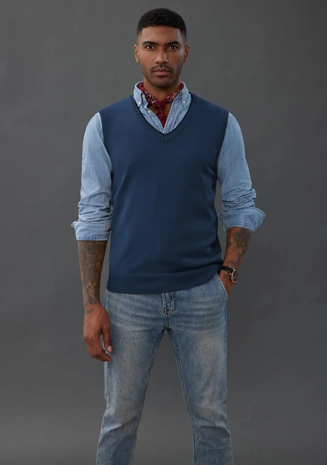 PJ PAUL JONES Mens Sweater Vest Wool Blended Knitted Vest Sweaters V-Neck Sleeveless Pullover Vests