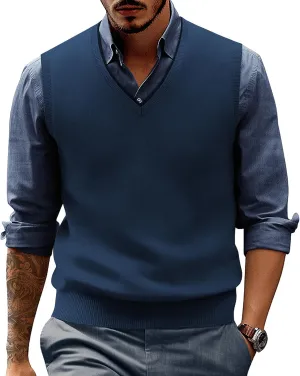 PJ PAUL JONES Mens Sweater Vest Wool Blended Knitted Vest Sweaters V-Neck Sleeveless Pullover Vests