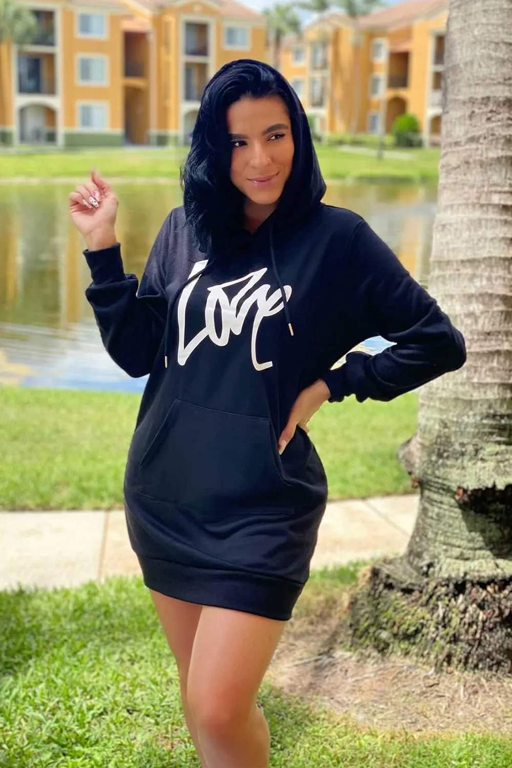 PRETTYGARDEN Women's Hooded Sweatshirt Fall Fashion Drawstring Lightweight Long Sleeve Pullover Hoodie Dress