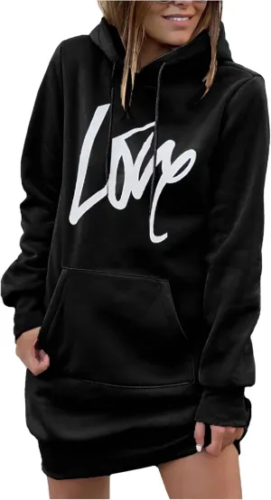 PRETTYGARDEN Women's Hooded Sweatshirt Fall Fashion Drawstring Lightweight Long Sleeve Pullover Hoodie Dress