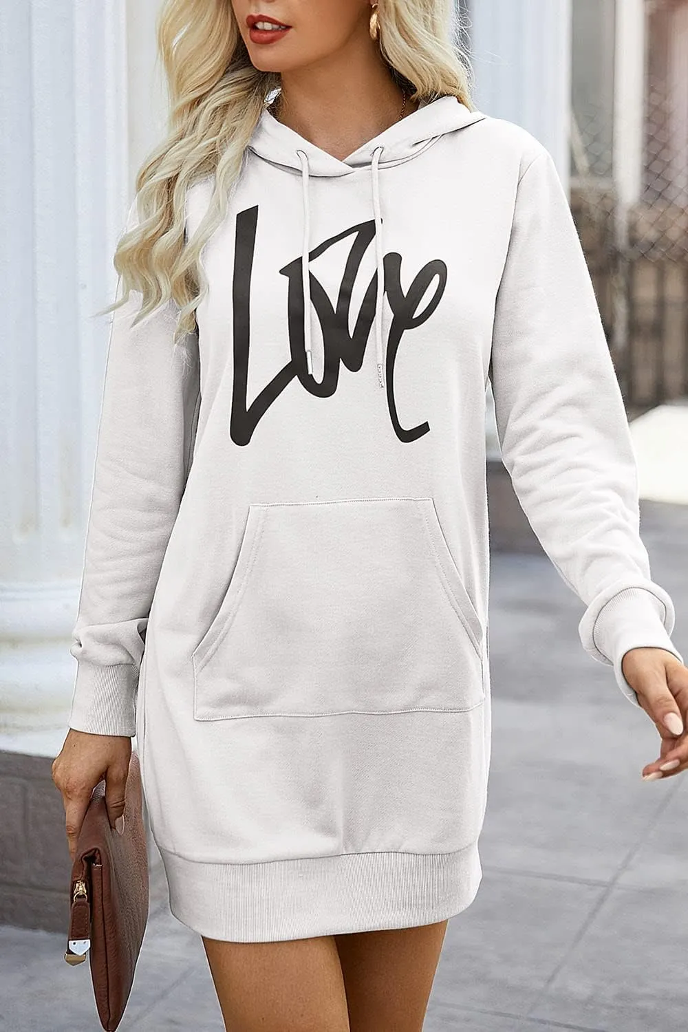 PRETTYGARDEN Women's Hooded Sweatshirt Fall Fashion Drawstring Lightweight Long Sleeve Pullover Hoodie Dress