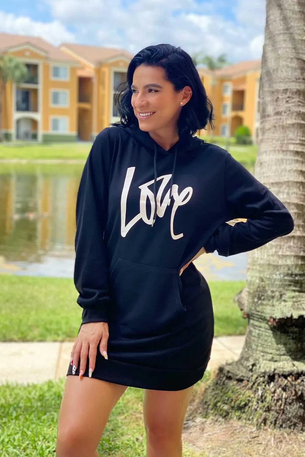 PRETTYGARDEN Women's Hooded Sweatshirt Fall Fashion Drawstring Lightweight Long Sleeve Pullover Hoodie Dress