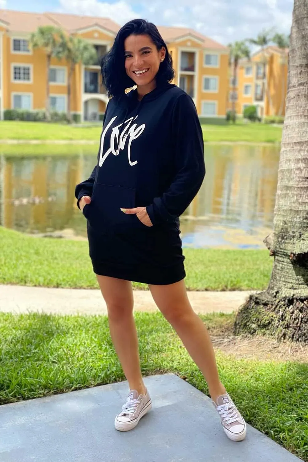 PRETTYGARDEN Women's Hooded Sweatshirt Fall Fashion Drawstring Lightweight Long Sleeve Pullover Hoodie Dress