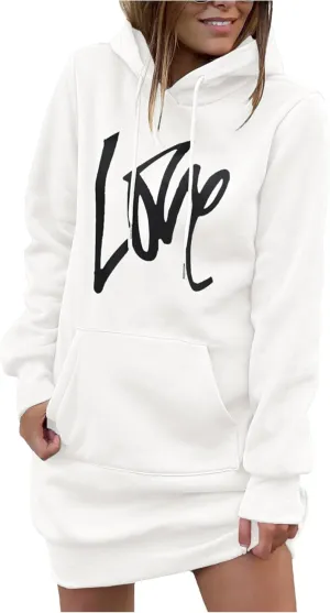 PRETTYGARDEN Women's Hooded Sweatshirt Fall Fashion Drawstring Lightweight Long Sleeve Pullover Hoodie Dress