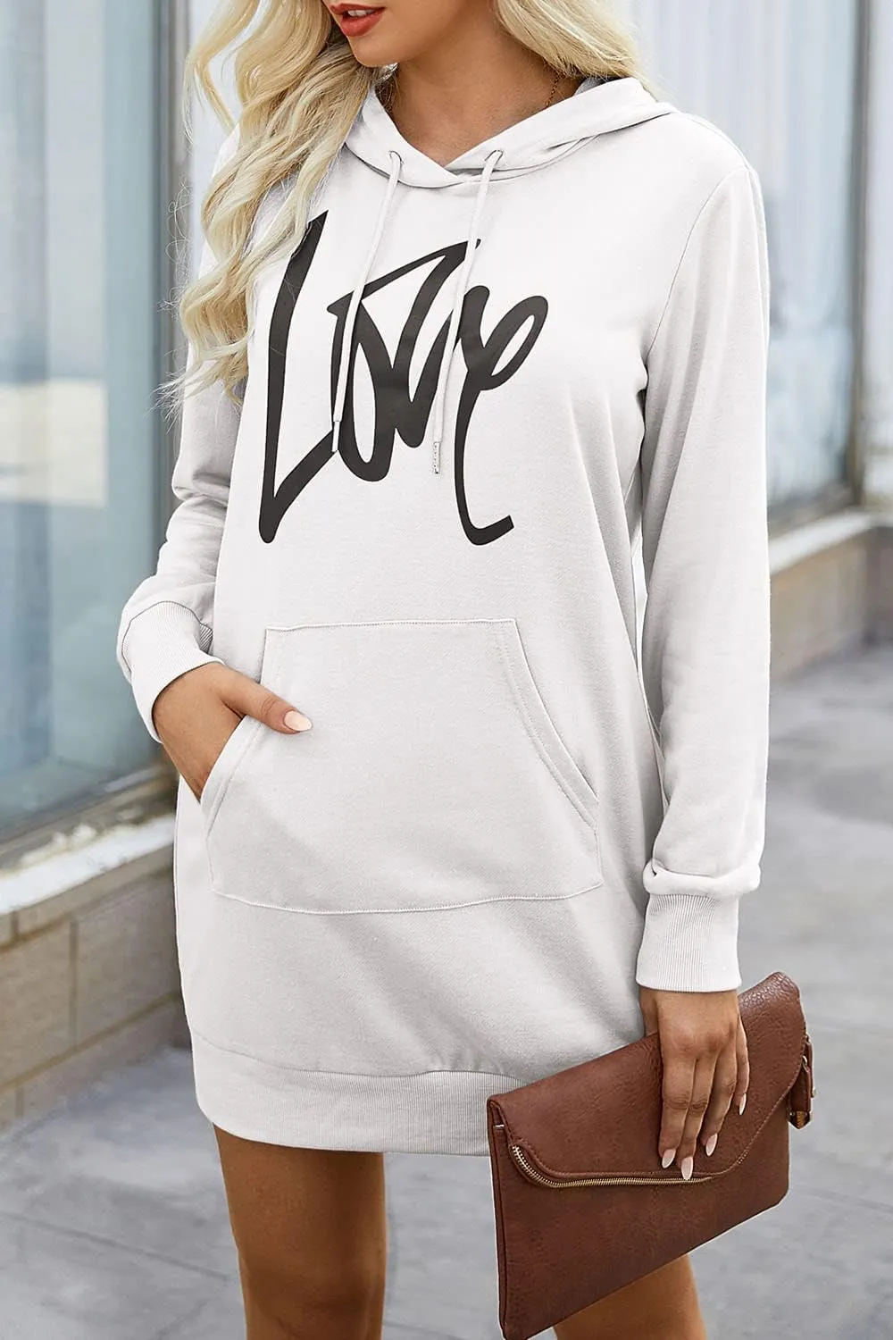 PRETTYGARDEN Women's Hooded Sweatshirt Fall Fashion Drawstring Lightweight Long Sleeve Pullover Hoodie Dress