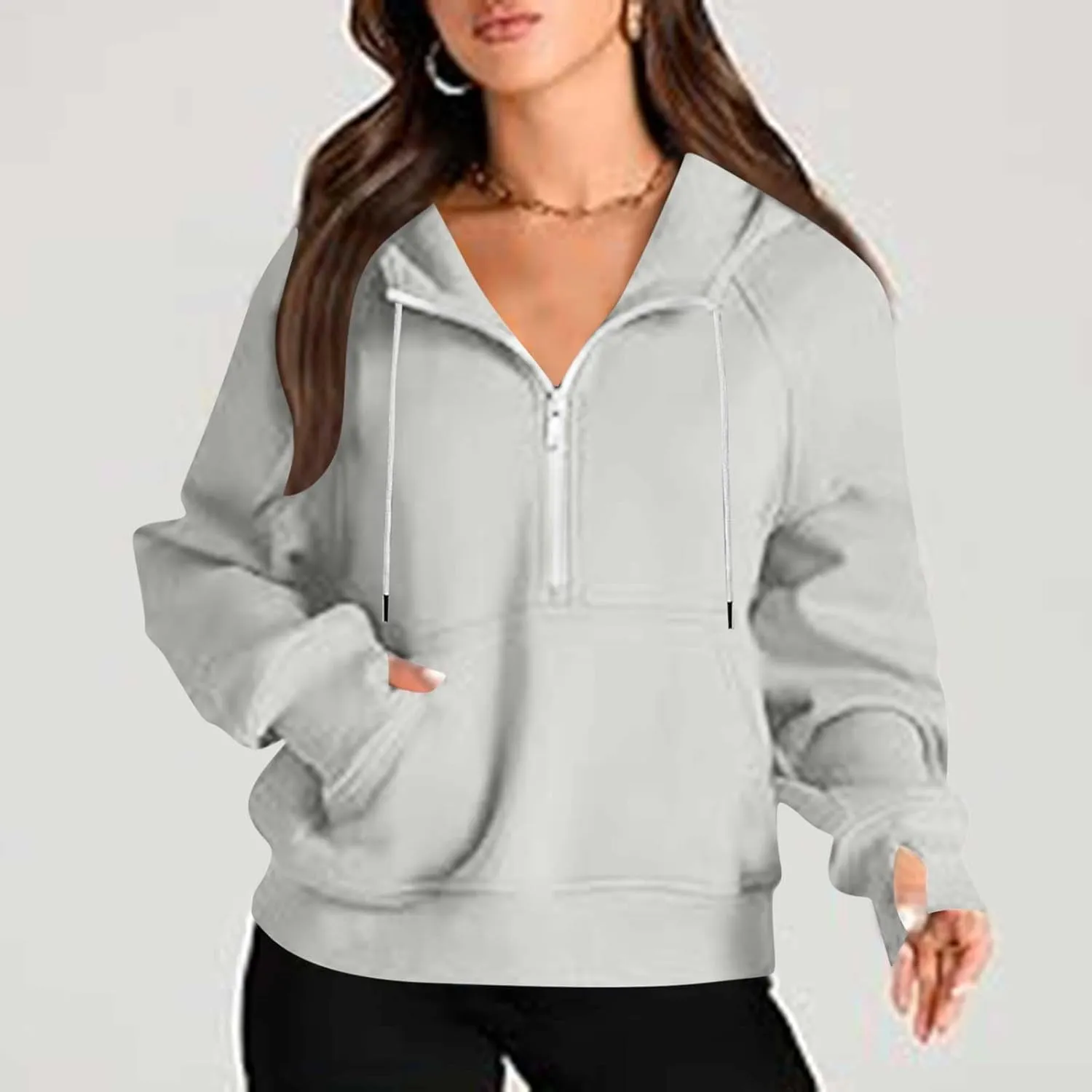 Pullover Sweaters for Women Quarter Zip Pullover Collared Sweater with Hood Oversized Zip Up Hoodie for Women